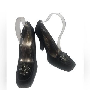 3 x $50 Bcbg black crush velvet beaded heels 7 1/2